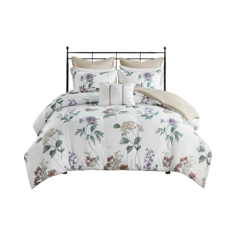 GDF Studio - Zennia 7 Piece Printed Seersucker Comforter Set with Throw Blanket