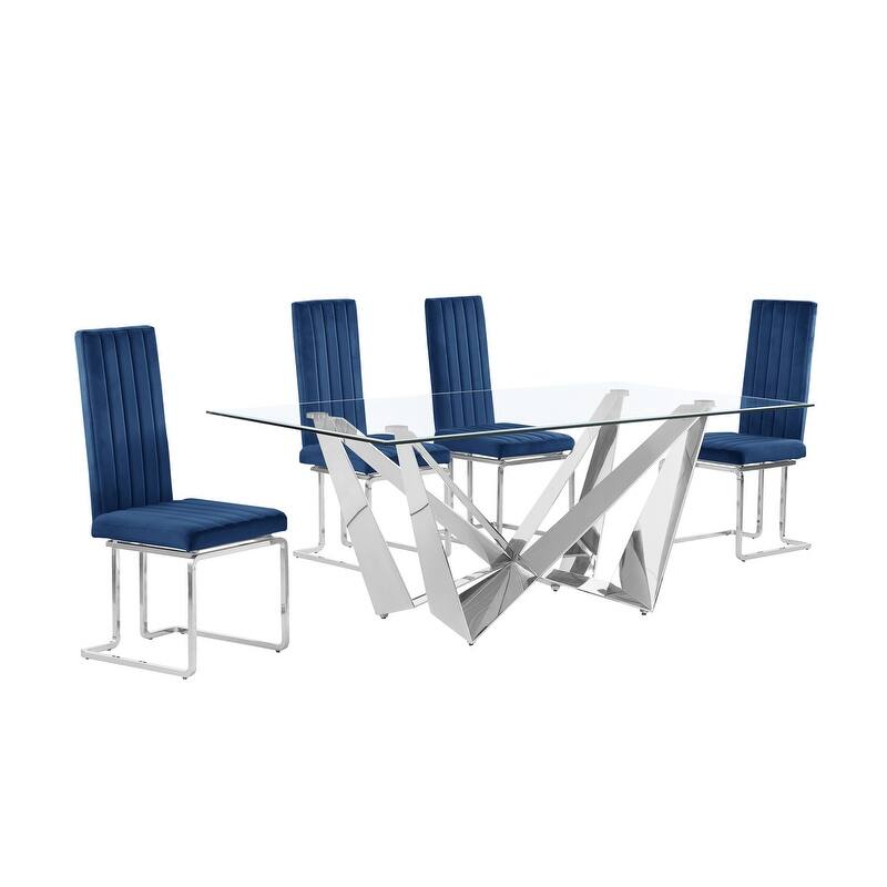 Best Quality Furniture D400/1-SC340-7 Dining Set with 78" 12mm Glass with Bevel