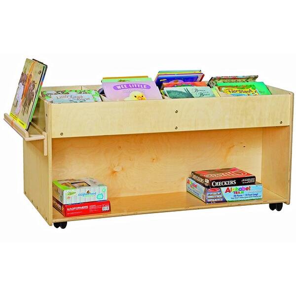 slide 2 of 5, Contender 8 Section Top Sided Mobile Book Organizer with Side Easel, Toddlers Bookcase for Classroom, Montessori Shelf - 46.75"
