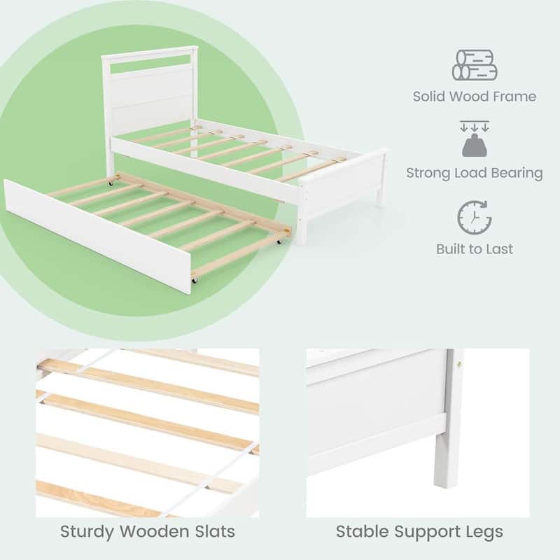 Trundle Bed Twin Wood Day Bed Frame w/Headboard Twin Bed