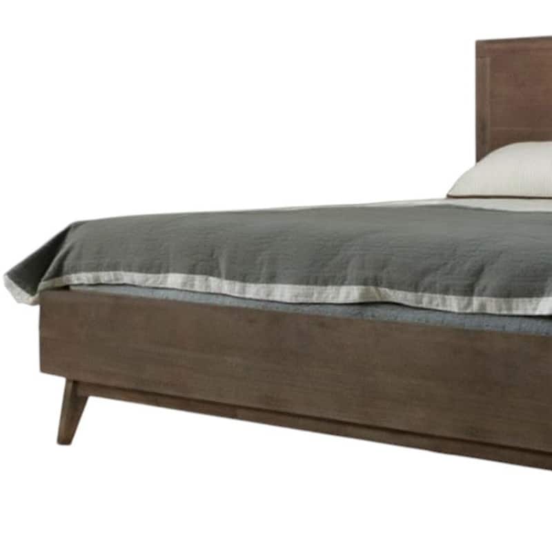 HomeRoots Brown Carved Geometric Solid Wood King Bed Frame