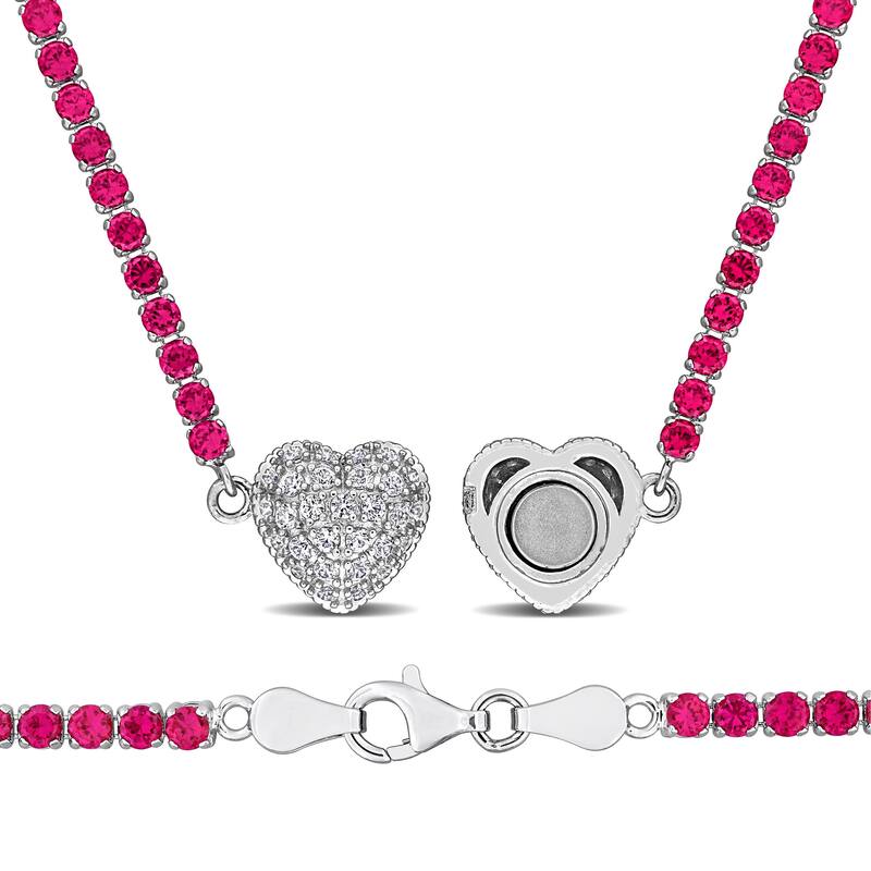 Miadora 19 1/3ct TGW Created Ruby Created White Sapphire Necklace Bracelet Set in Sterling Silver