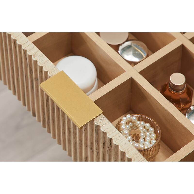 Modern Fluted Makeup Vanity Desk with Mirror, Lights, Charging Station