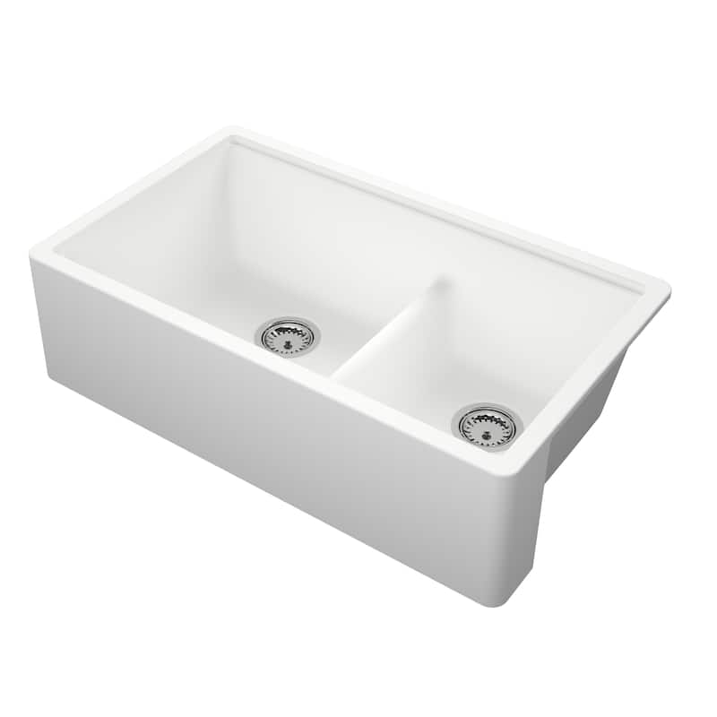Titan Farmhouse Granite 33-in. Double Kitchen Sink w/ Cut Board and Strainer