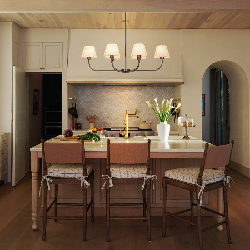 39.37 in. 6-Light Modern Farmhouse Sputnik Black Linear Chandelier with Linen Fabric Shades