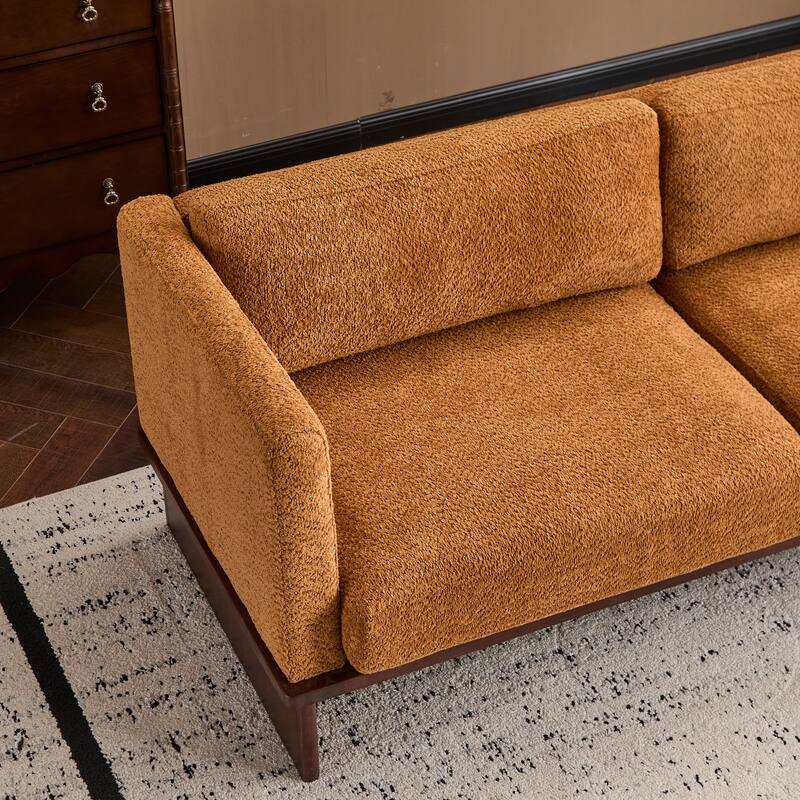 77 inch Square Arm Modern 3 Seater Boucle Sofa Upholstered Couch with Solid Wood Base