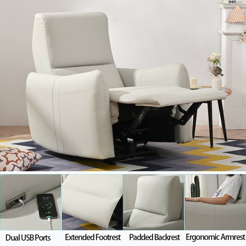 Wall Hugger Power Recliner Chair with USB Port, Electric Reclining Armchair for Small Spaces, PU Leather Sofa for Living Room
