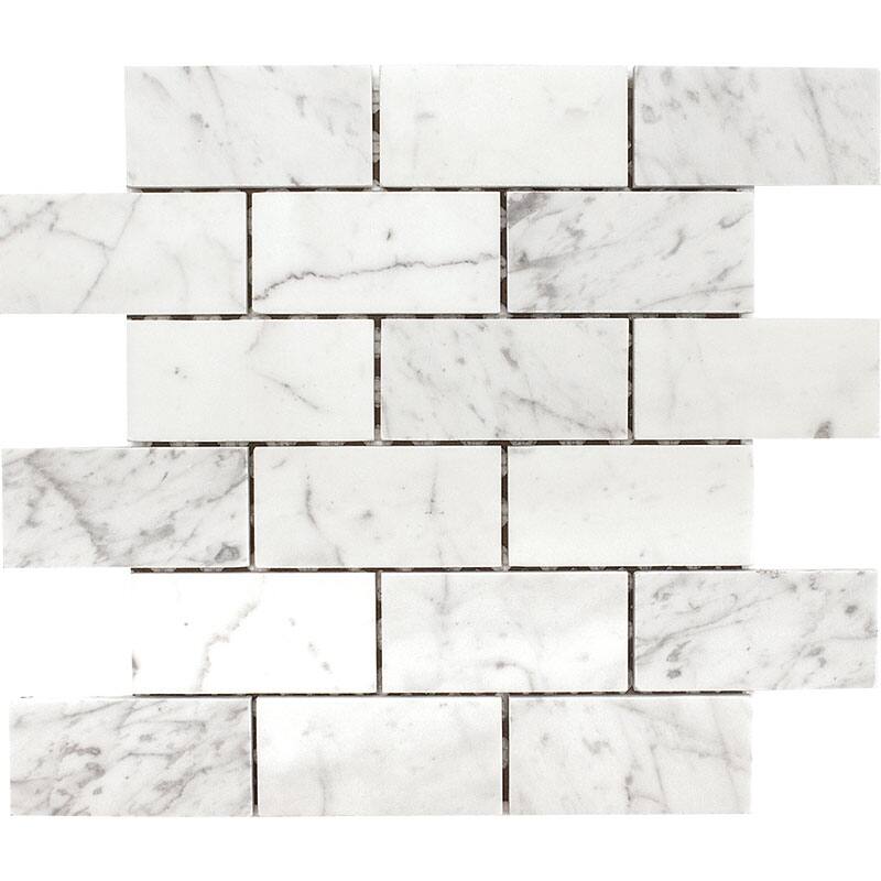 Carrara Marble 2" x 4" Brick Honed Mosiac Tile - 5 Sheets (5.00 sf) - White