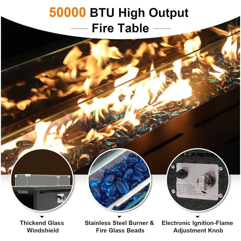 45” Outdoor Propane Fire Pit Table with Adjustable Flame, 50,000 BTU Ideal for Patio and Backyard Gatherings