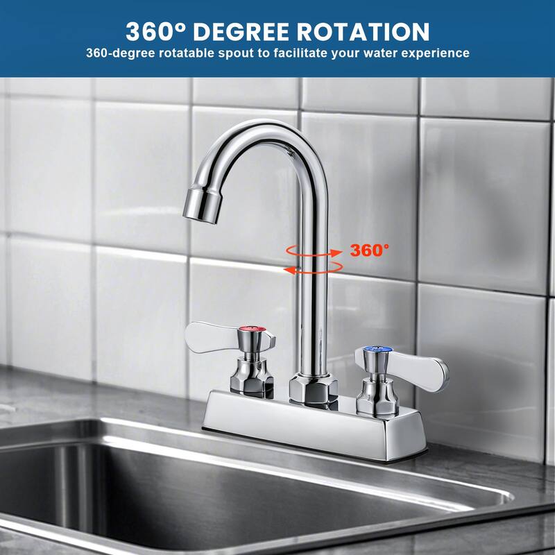 WOWOW 4 in. Double Handle Deck Mount Standard Kitchen Faucet