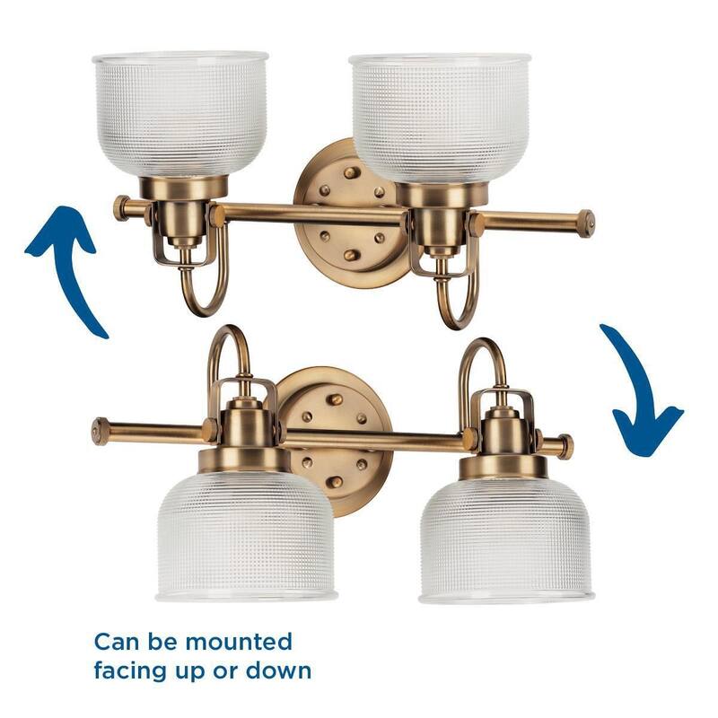 Archie Collection Two-Light Vintage Brass Clear Double Prismatic Glass Coastal Bath Vanity Light - 17 in x 7.25 in x 8.75 in