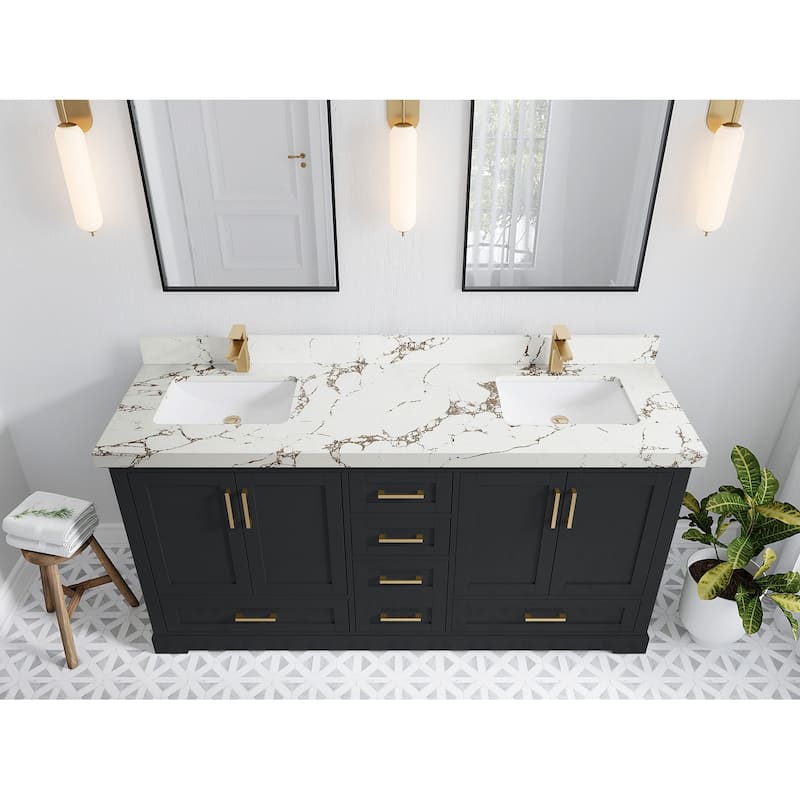 Willow Collection 72 in W x 22 in D x 36 in H Boston Double Bowl Sink Bathroom Vanity with Countertop