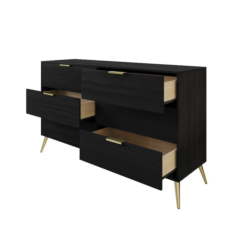 CraftPorch Corduroy 4-pieces Glam Black Bed with Black Furniture Bedroom Set
