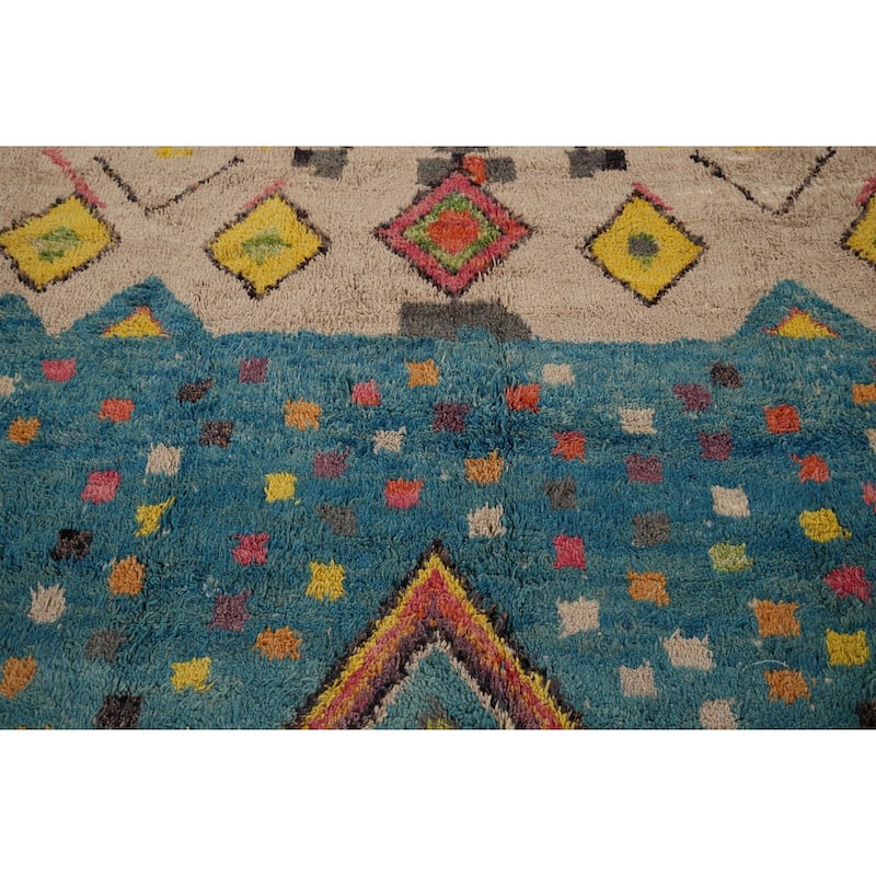 Geometric Plush Moroccan Rug Hand-Knotted Bedroom Wool Carpet - 7'1" x 10'3"