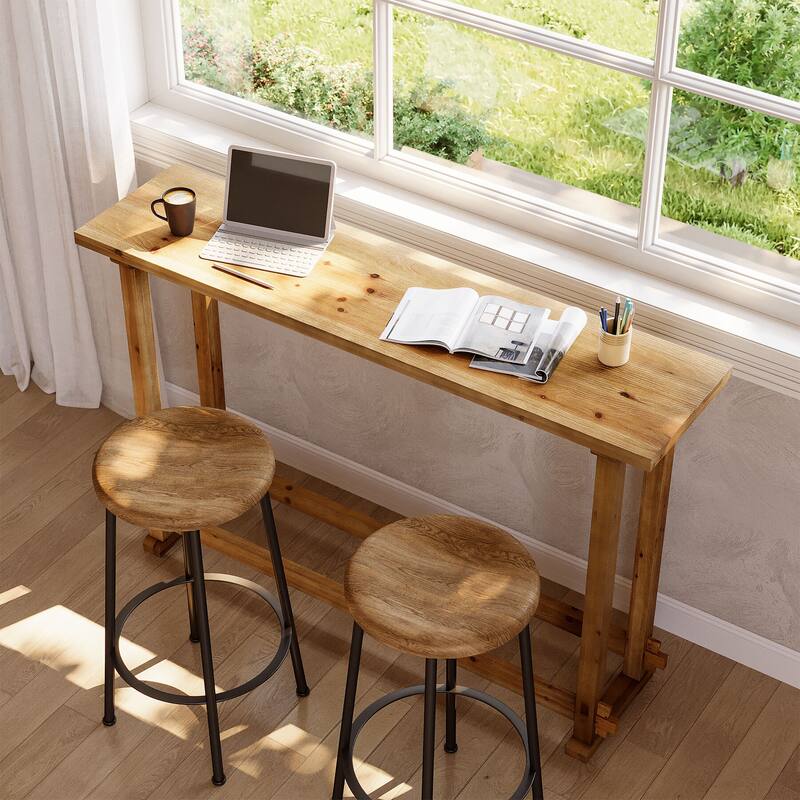 63" Long Bar Table, Narrow Rectangular Pub Table with Footrest