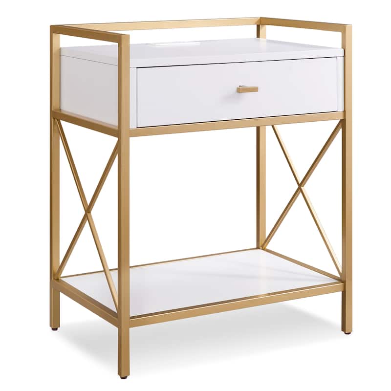Contemporary Charging One Drawer Nightstand Side Table - White