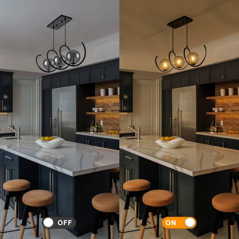 Modern 3-Light Black Spiral Pendant Light with Smoky Gray Glass Shades - Dia.24-in