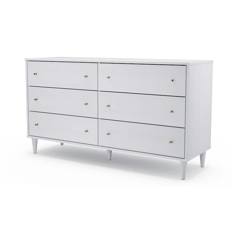 Farmhouse Rustic Mid Century 6 Drawer Dresser