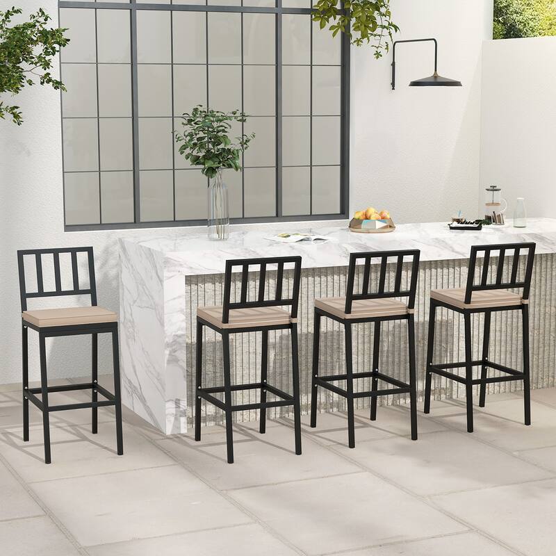 Gymax Patio Bar Chair Set of 2 Heavy Duty Metal All Weather Bar Stools