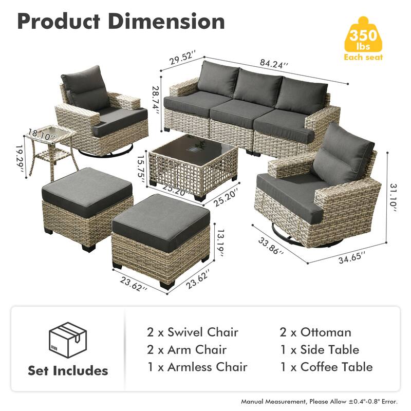 XIZZI 9-piece Outdoor Patio Wicker Furniture Swivel Chair Set