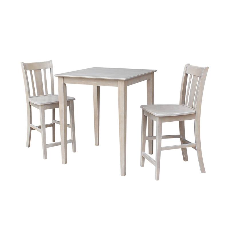 Solid Wood Counter Height Table and 2 San Remo Stools in Washed Gray Taupe