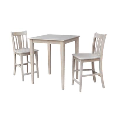 Solid Wood Counter Height Table and 2 San Remo Stools in Washed Gray Taupe