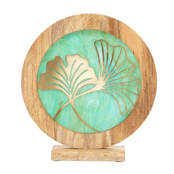 slide 2 of 15, River of Goods Round Decorative Stained Glass Mango Wood Stand - 13" x 3" x 14" Blue