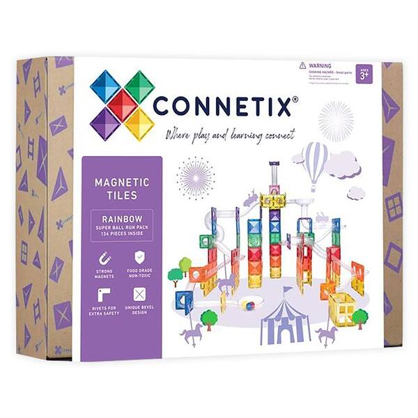 slide 2 of 4, Connetix Magnetic Tiles Super Ball Run Pack, 134 Pieces Rainbow - Kids