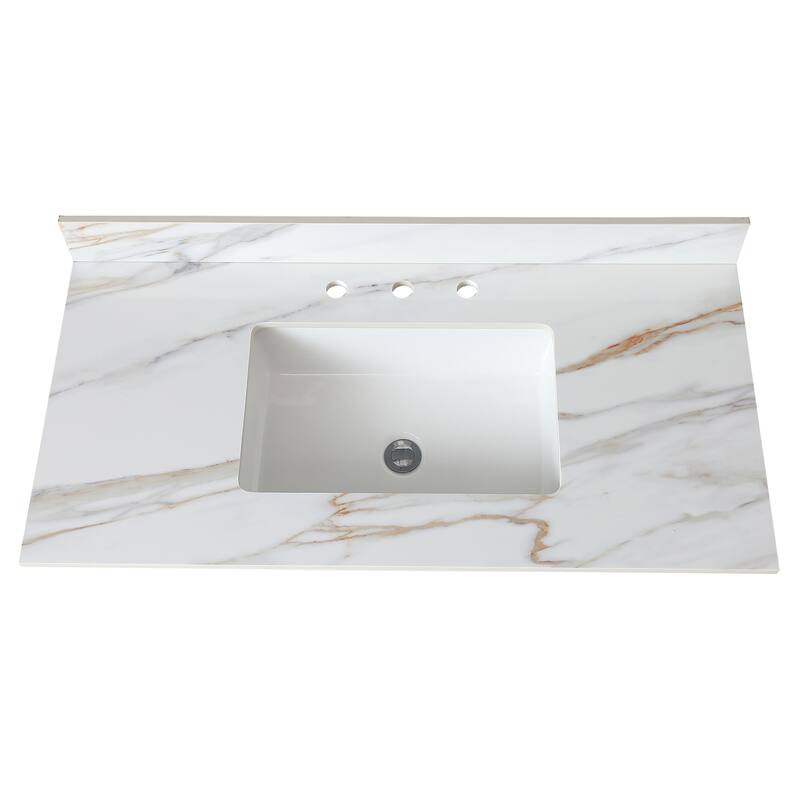 31 Inch Marble Vanity Top,Bathroom Vanity Top with Undermount Rectangular Middle Sink and 4 Inch Height Backsplash
