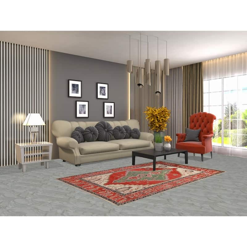 Vegetable Dye Heriz Serapi Oriental Rug Hand-Knotted Wool Carpet - 4'1"x 6'8"