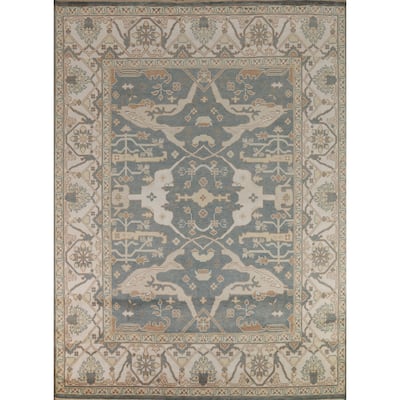 Blue Gray Oushak Indian Area Rug Handmade Wool Carpet - 8'1" x 9'11"