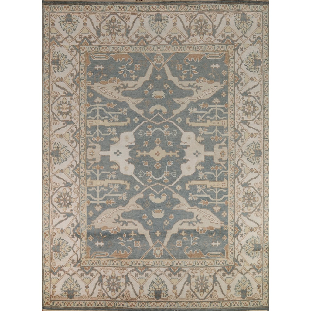 Blue Gray Oushak Indian Area Rug Handmade Wool Carpet - 8'1" x 9'11"