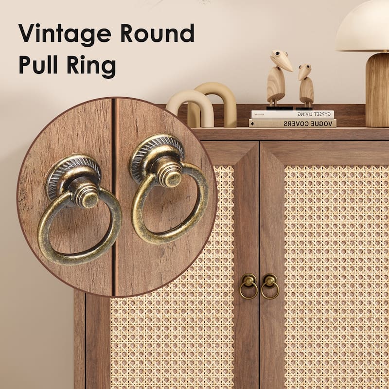 Sideboard Buffet Cabinet with Storage, Bar Liquor Cabinet with Rattan Decorated Doors, Credenza Console Tablefor Dining Room