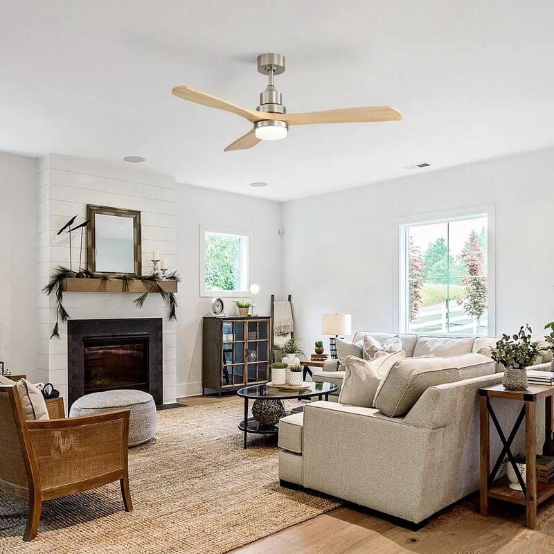 52 Inch Remote Ceiling Fans with Lights Modern Solid Wood Outdoor Ceiling Fan for Bedroom Living Room Indoor Farmhouse