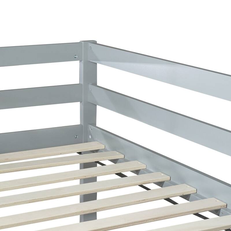 Solid Rubber Wooden Twin Loft Bed with Ladder and Strengthened Slats