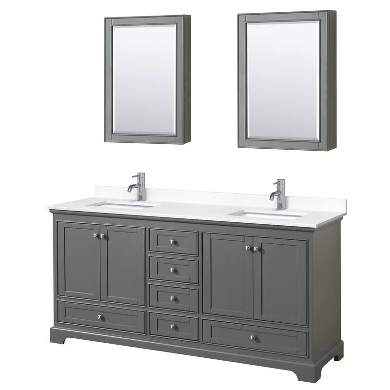 Wyndham Collection Deborah 72" Free Standing Double Basin Vanity Set - Dark Gray / White Cultured Marble Top / Polished