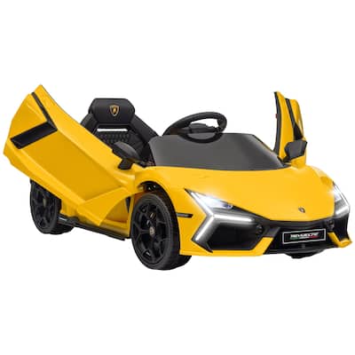 Yellow Lamborghini Revuelto Kids 12V Electric Ride-On Car with Spring Suspension, Auxiliary Wheels, and Remote Control