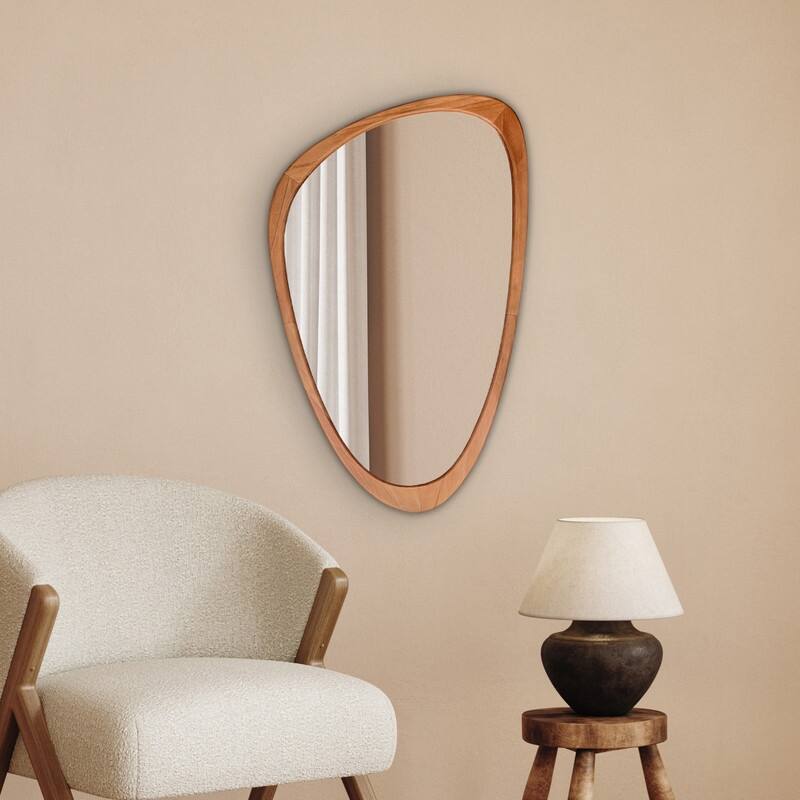 Pine Wooden Frame Asymmetrical Cobblestone Shaped Wall Mirror On Sale