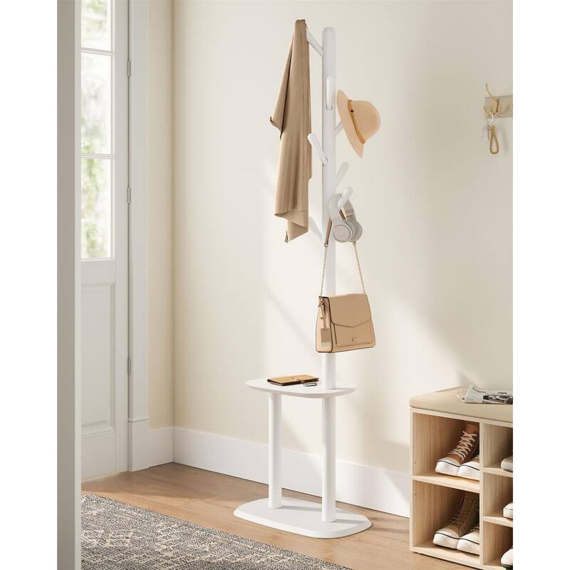67.2" Tall Modern Wooden Coat Stand Hall Tree with Shelf and 8 Hanging Hooks for Entryway and Bedroom