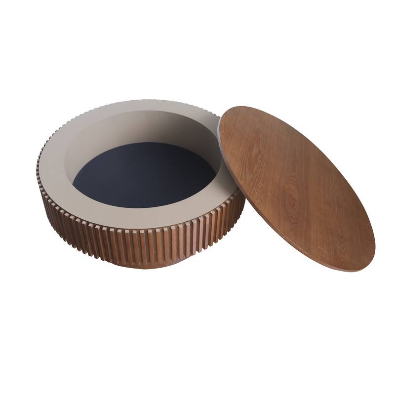 Modern 31.5" Round Coffee Table with Storage Solid Wood Veneer for Living Room and Bedroom Use