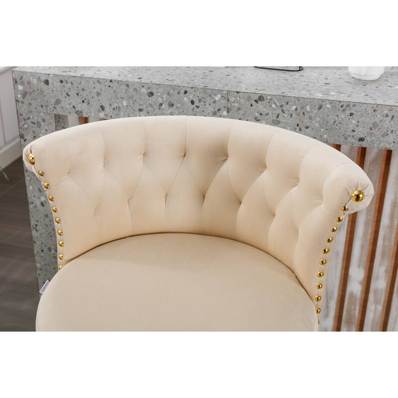 Ergonomic Swivel Bar Stools Set of 2 Adjustable Velvet Accent Chairs