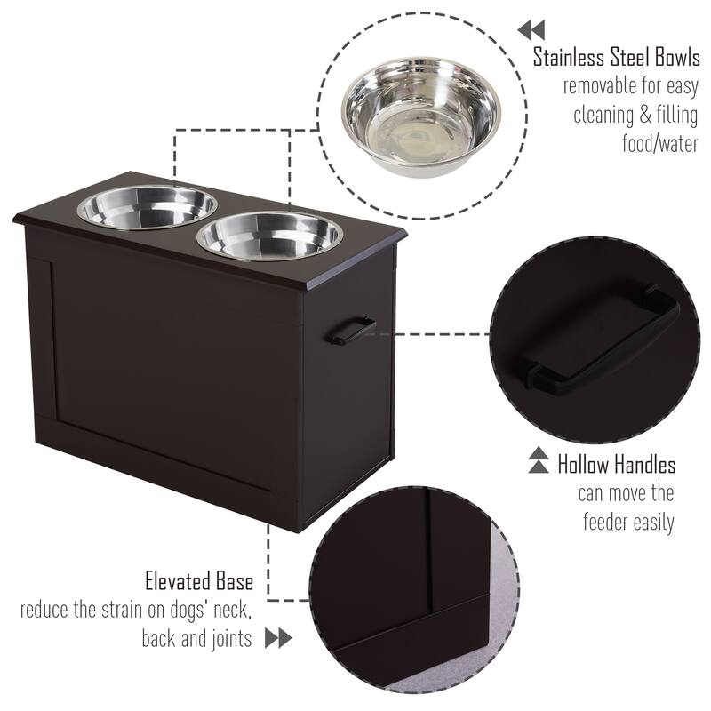 PawHut Dog Feeding Station with 2 Stainless Steel Bowls for Large Dogs - 23.5"L x 11.75"W x 16.25"H