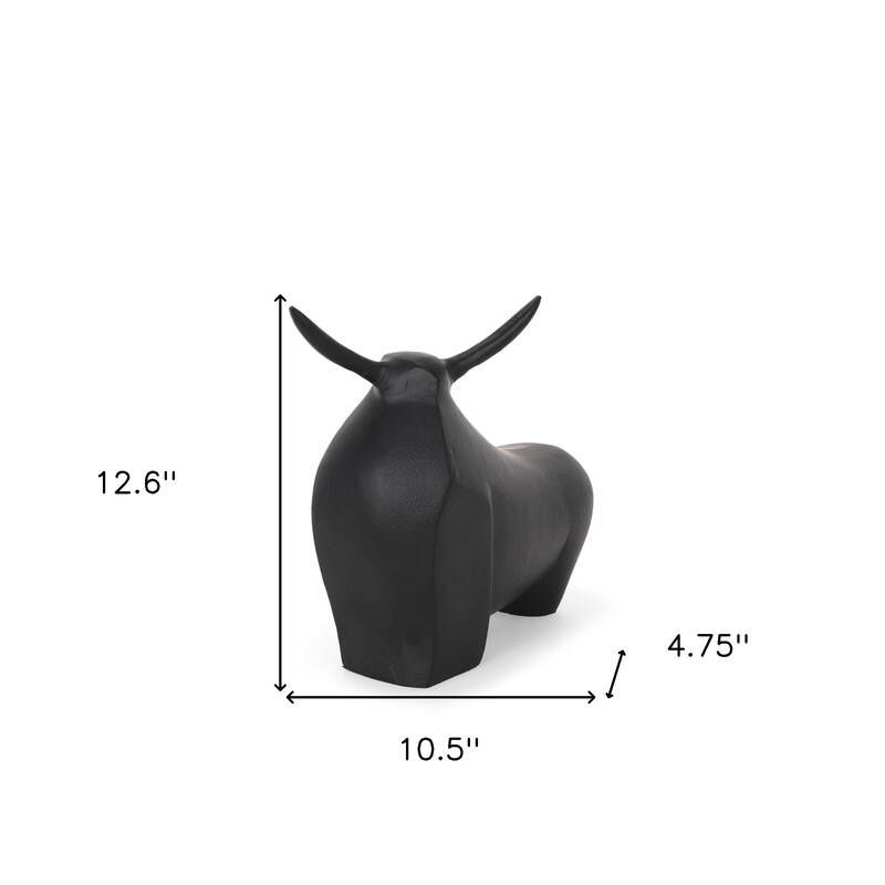 HomeRoots 11" Black Aluminum Bull Tabletop Sculpture - 12.60 in. x 10.50 in. x 4.75 in.