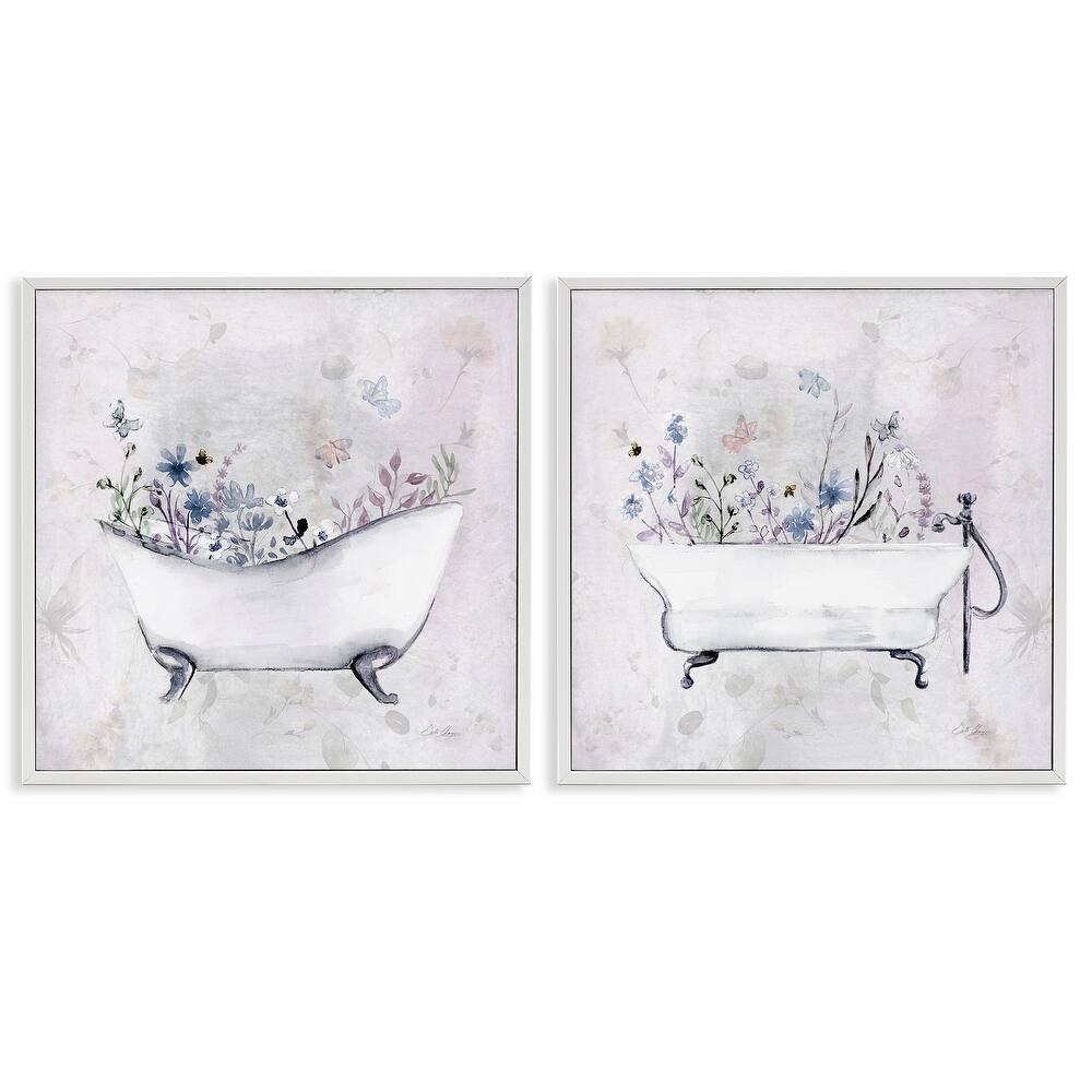Stupell Antique Tubs with Botanics Framed Giclee Art Design By Stella Chang (Set of 2)
