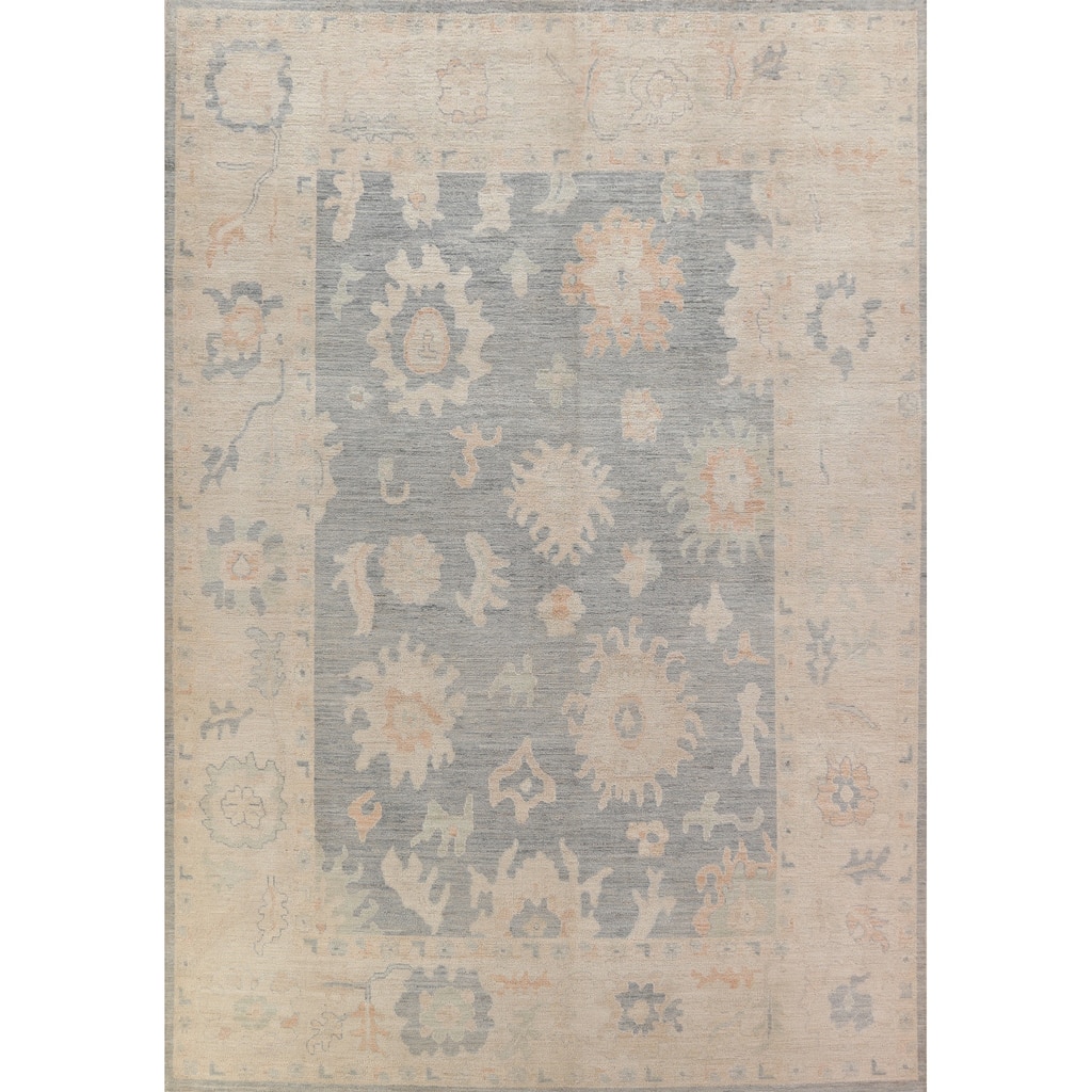 Hand Knotted Oriental 100% Wool Carpet Transitional All-Over Navy Blue & Blues Oushak Area Rug - 12' 1'' X 9' 10''