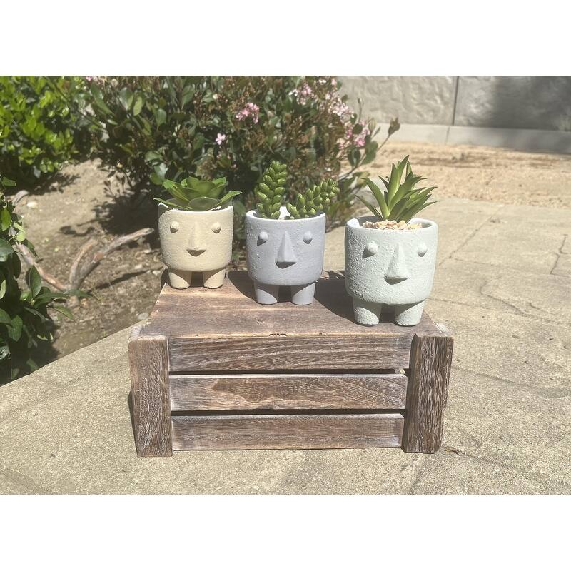 Modern Cement Decorative Human Face Planter Set