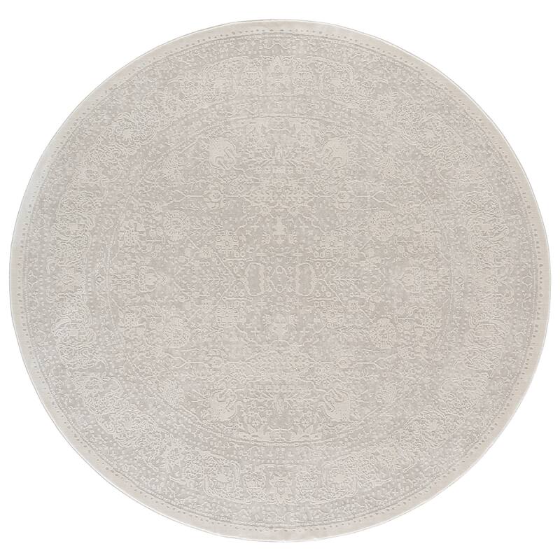 SAFAVIEH Reflection Zadie Modern Oriental Polyester Rug - 6'7" Round - White/Ivory