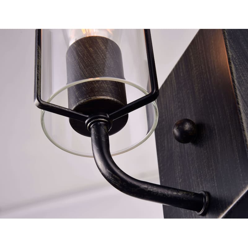 Alfreda Antique Black Wall Sconce with Clear Glass Cylinder