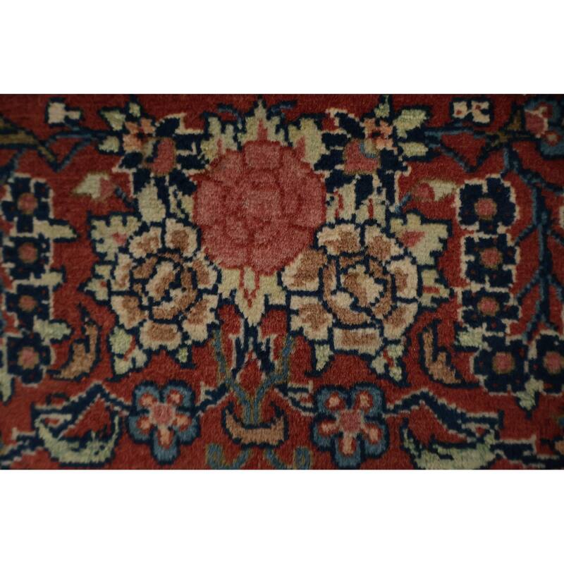 Hand Knotted Oriental 100% Wool Carpet Traditional Floral Navy Blue & Blues Kashan (Dabir) Area Rug - 7' 1'' X 4' 2''
