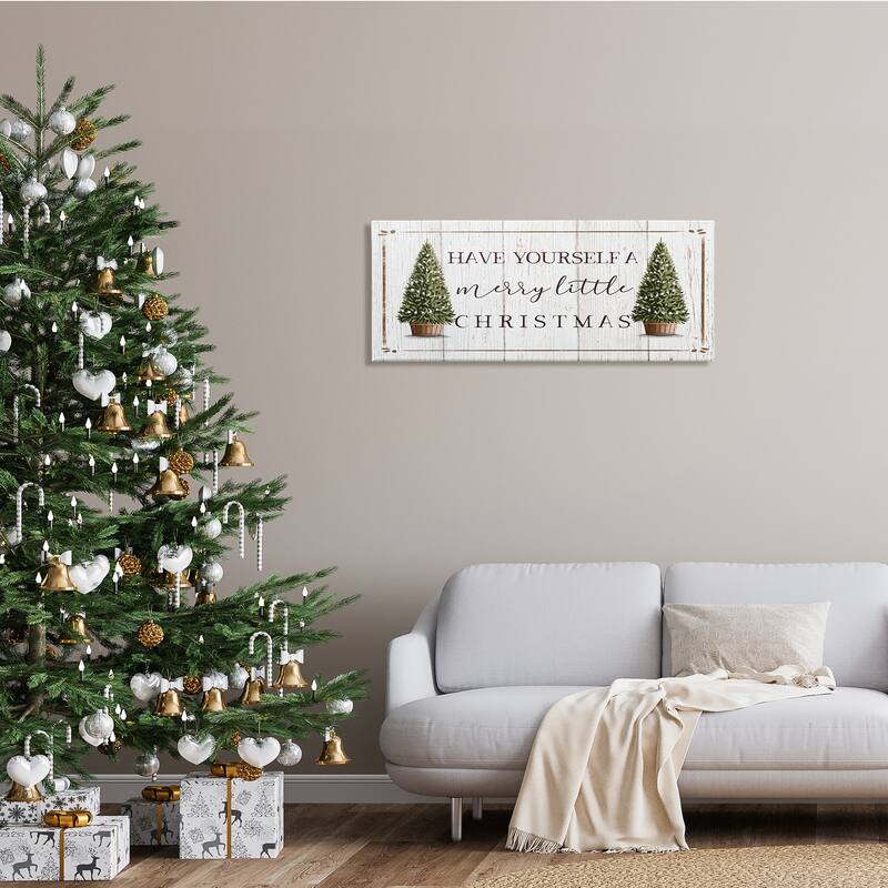 Stupell Rustic Merry Little Christmas Phrase Holiday Fir Trees Canvas Wall Art - Green